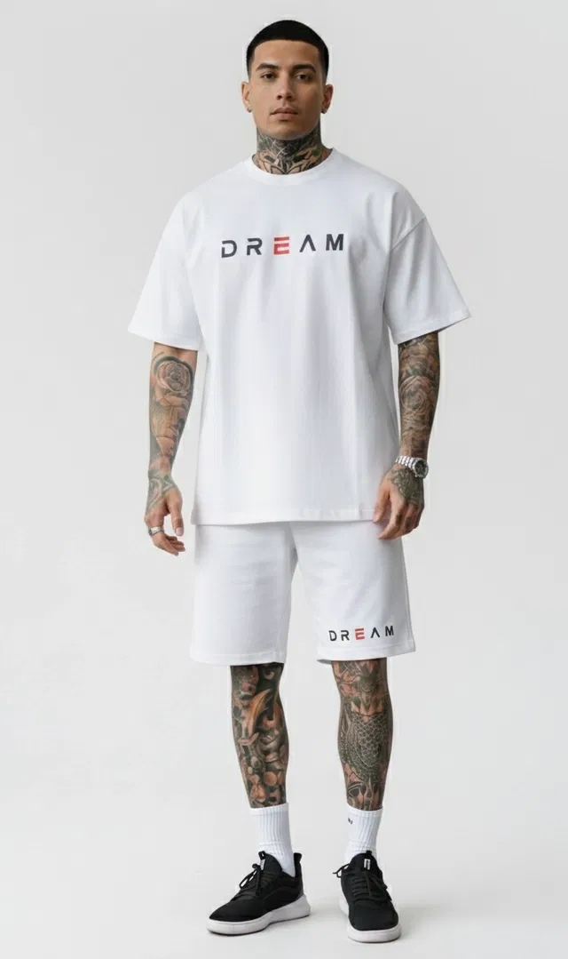 Polyester Printed Co-Ord Set for Men, White (M)