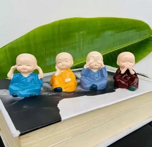 Polyresin Little Monks Lamba Car Dashboard Idols (Multicolor, 5 cm) (Pack of 4)