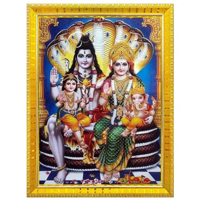 Shiva Parvati Idol Wall Photo Frame (Multicolor, 5x7 Inches)