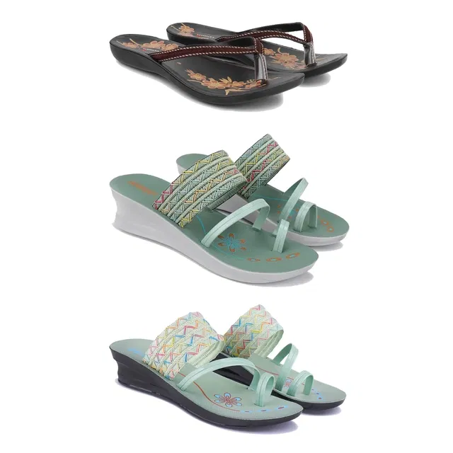 Flats with 2 Pairs Heels for Women (Multicolor, 8) (Set of 3)