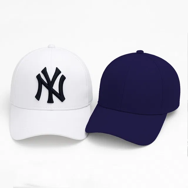 Printed Caps for Men, Pack of 2 (Blue & White, Free Size)