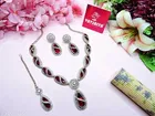 Mehandi Finish Sparkling Necklace Set with Maang Tikka for Women 