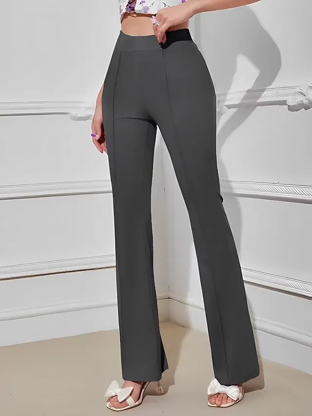 Poly Spandex Bell Bottoms Trouser / Pant for Women (Grey, M)