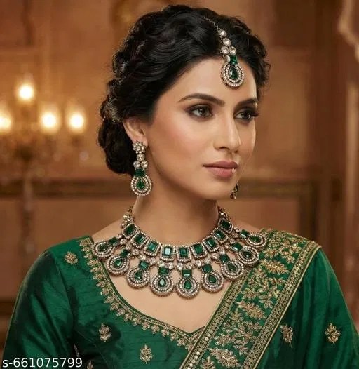 Mehandi Finish Neckalce Set for Women (Green, Free Size)