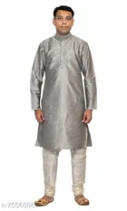 Dupion Silk Solid Kurta with Pyjama for Men 