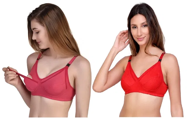 Cotton Blen Solid Non Padded Feeding Bras for Women (Multicolor, 40) (Pack of 2)