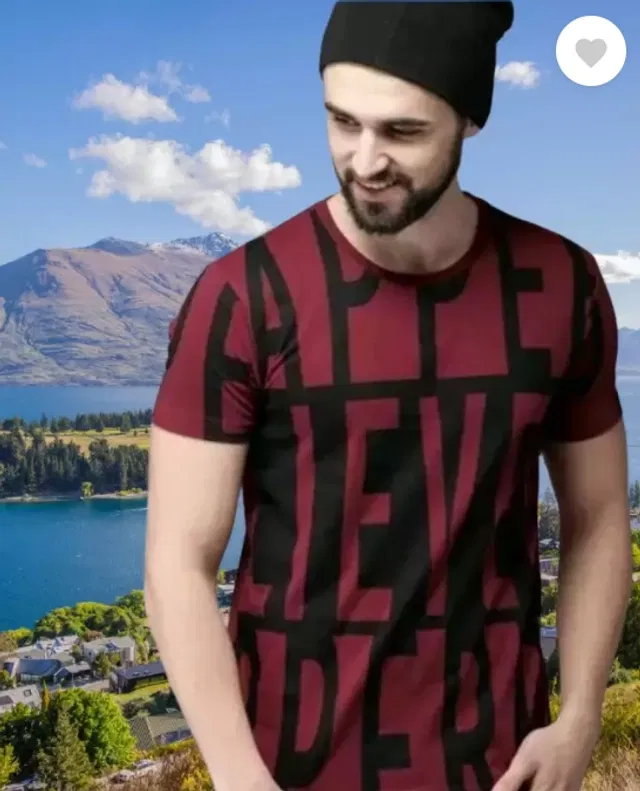 Round Neck Printed T-Shirt for Men (Maroon & Black, S)