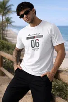 Polyester Printed T-shirt for Men, White 
