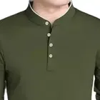 Cotton Blend Mandarin Collar Solid T-Shirt for Men 