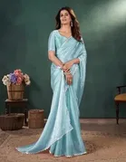 Georgette Sarees for Women, Aqua Blue 