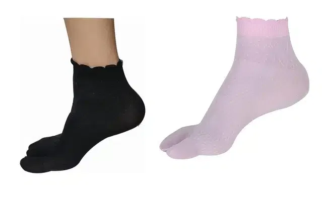 Cotton Blend Ultra Thin Socks for Women (Multicolor, Pack of 2)