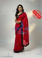 Georgette Printed Saree For Women, Red