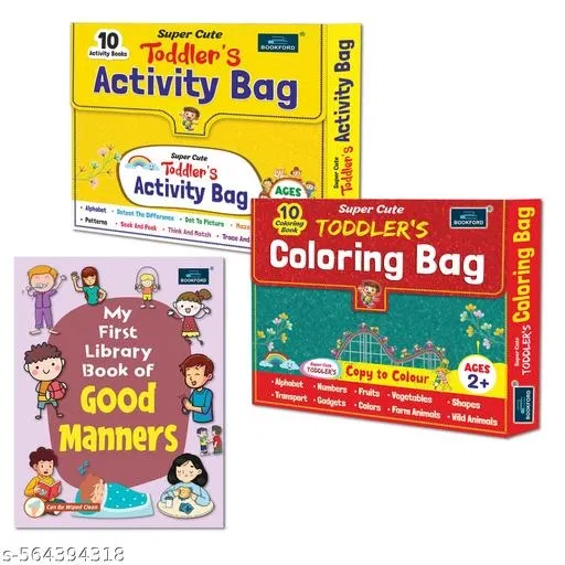 Super Cute Toddlers Activity Bag + Coloring Bag + My First Library Book of Good Manners (Set of 3) – Fun Learning Kit for Early Habits & Creativity