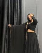 Organza Solid Lehenga Choli with Dupatta for Women 