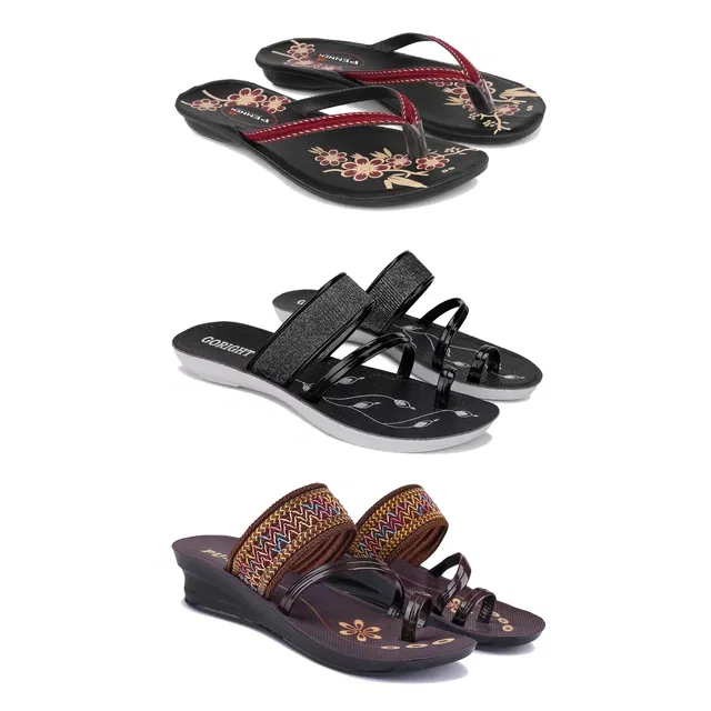 Heels with 2 Pairs Flats for Women (Multicolor, 5) (Set of 3)