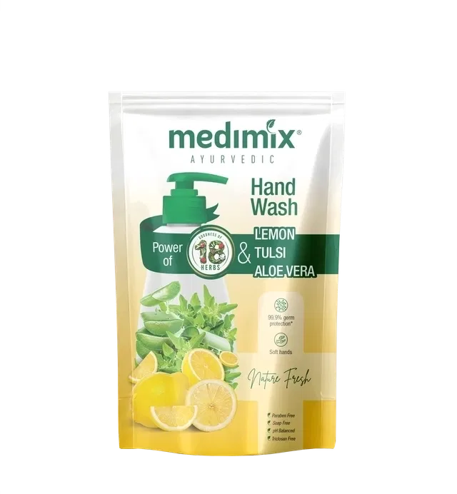 Medimix आयुर्वेदिक लेमन, तुलसी और एलोवेरा नेचर फ्रेश हैंड वॉश, 650 ml