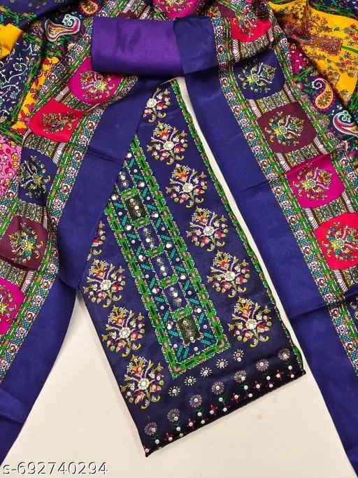 Embroidered Anarkali Party Suit for Women (Navy Blue, Un Stitched)