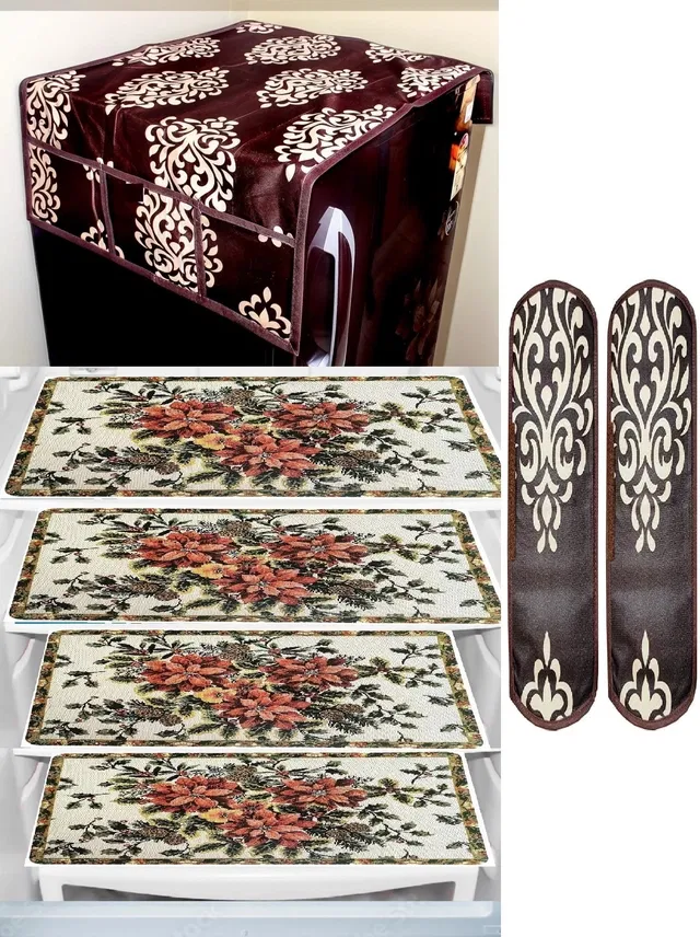 Knit 7 Pcs Fridge Cover Set (Multicolor, Set of 1)