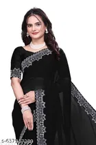 Georgette Saree for Women, Black 