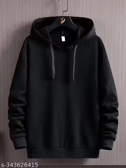 High Quality Solid Fleece Hoodie for Men, Black (XL)