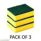 Kitchen 2 in 1 Cleaning Scrubber (Green & Yellow, Pack of 3)