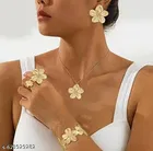 Samridhi Golden Flower Jewellery set with 2 ring