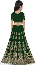 Satin Embroidered Lehenga with Choli & Dupatta For Girls 