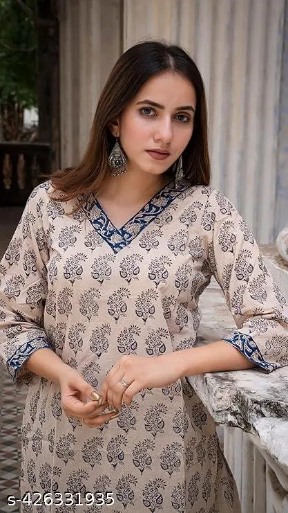 Viscose Rayon Printed Short Kurti for Women, Cream (XL)