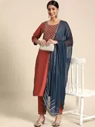 Embroidered Kurta Set with Dupatta for Women 