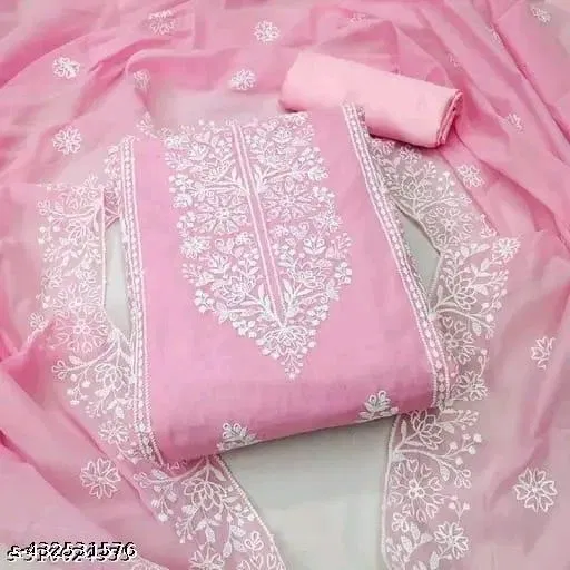 Chanderi Cotton Punjabi/All Over Suits for Women (Pink, Un Stitched)
