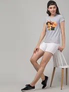 Cotton Blend Printed T-shirt for Women, Grey 