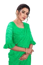 Net Solid Saree for Women 