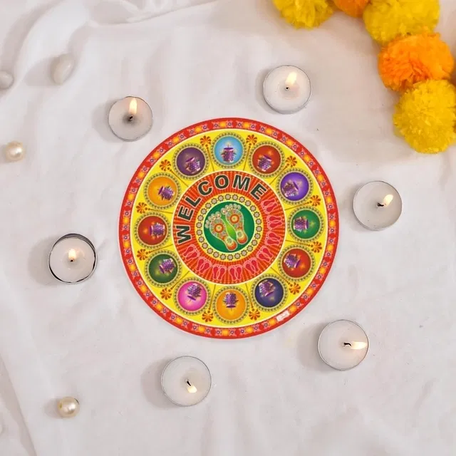 Colorful Floor Mata Charan Rangoli Floor  Sticker with Holographic effect (20x20 inch)