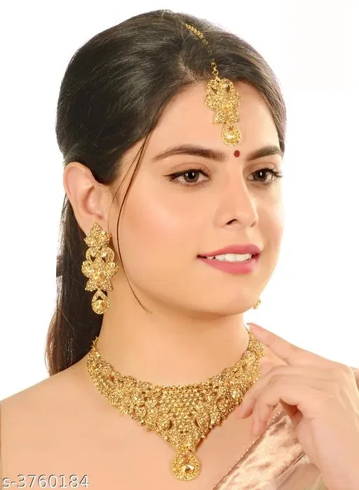 Gold Plated Jewellery Set for Women (Black, Free Size)