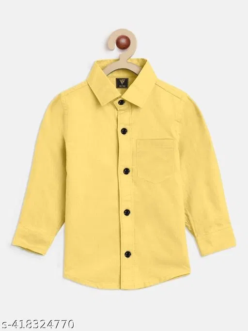 Solid Cotton Blend Long Sleeve Shirt for Boys (Yellow, 5-6 Years)