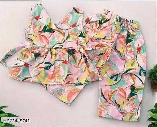 Rayon Slub Printed Clothing Set for Girls, Multicolour, Pack of 1 (12-18 Months)