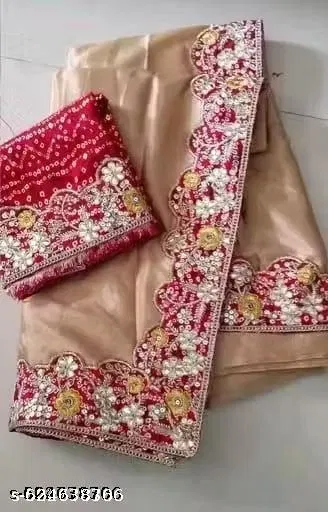 Chiffon Embroidered Saree for Women, Beige (6.3 m)