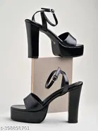 [120] Solid Synthetic Heel Sandals for Women 