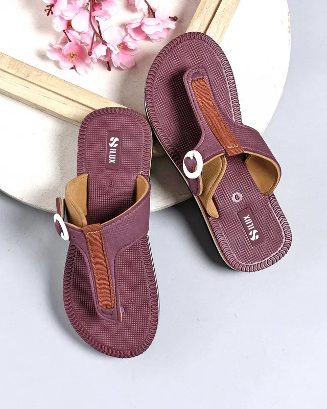 Solid Thong Flip-flops for Women (Maroon, 6)
