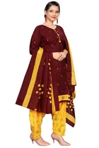 Cotton Blend Floral Kurti with Pant & Dupatta for Women 