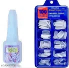 Artificial Nails (100 Pcs) with Glue (White, Set of 1)