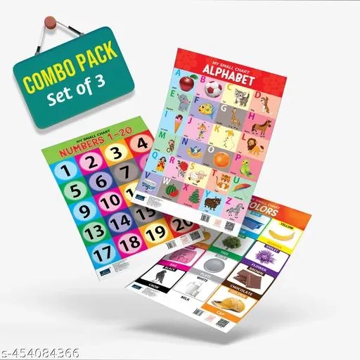 Bookford Publications My Small Chart – Alphabet, Numbers & Colors | Set of 3 Educational Charts for Kids | Fun Learning Tools for Toddlers and Preschoolers