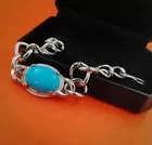 Metal Silver Chain Bracelet with Bold Turquoise Stone 