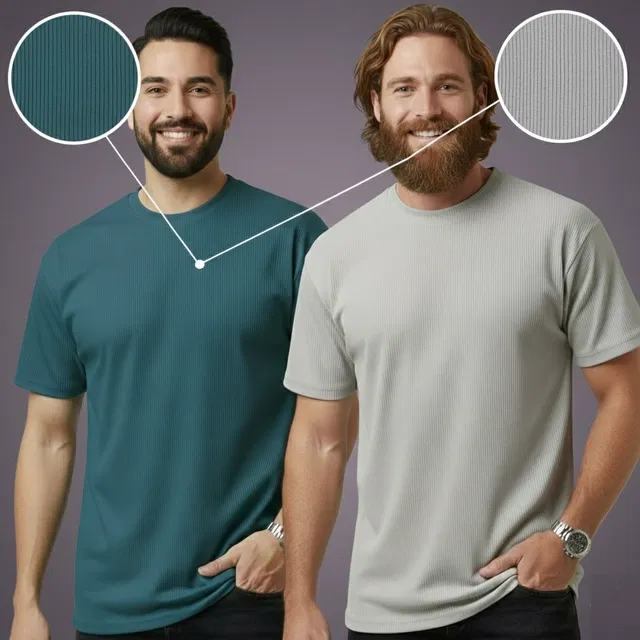 Polyester Round Neck T-shirt for Men, Multicolour, Pack of 2 (L)