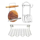 2 Pcs Stainless Steel Chakla Belan Stand & Utensil Holder 