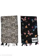 Poly Chiffon Printed Scarves for Women, Multicolor, Pack of 2