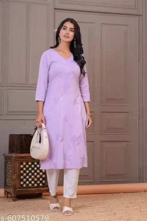 Cotton Chikankari Kurti for Women, Lavender (3XL)