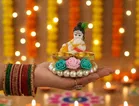 Metal Decoretive Pooja Thali, Multicolour Pack of 1