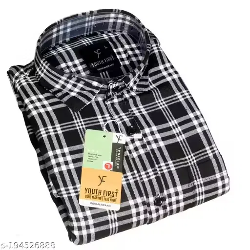 Check Printed Shirt For Men, Black & White (XL)