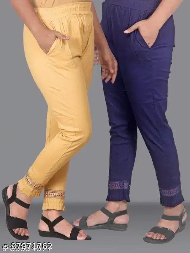 Cotton Lycra Trousers for Women (Peach & Blue, 38) (Pack of 2)